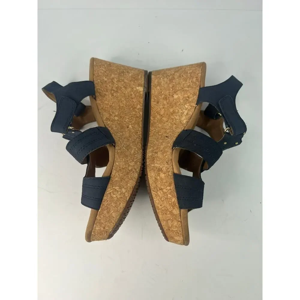 Clarks Annadel Wedge Sandals Women‎ 6.5 Blue Excellent Suede Cork Platform